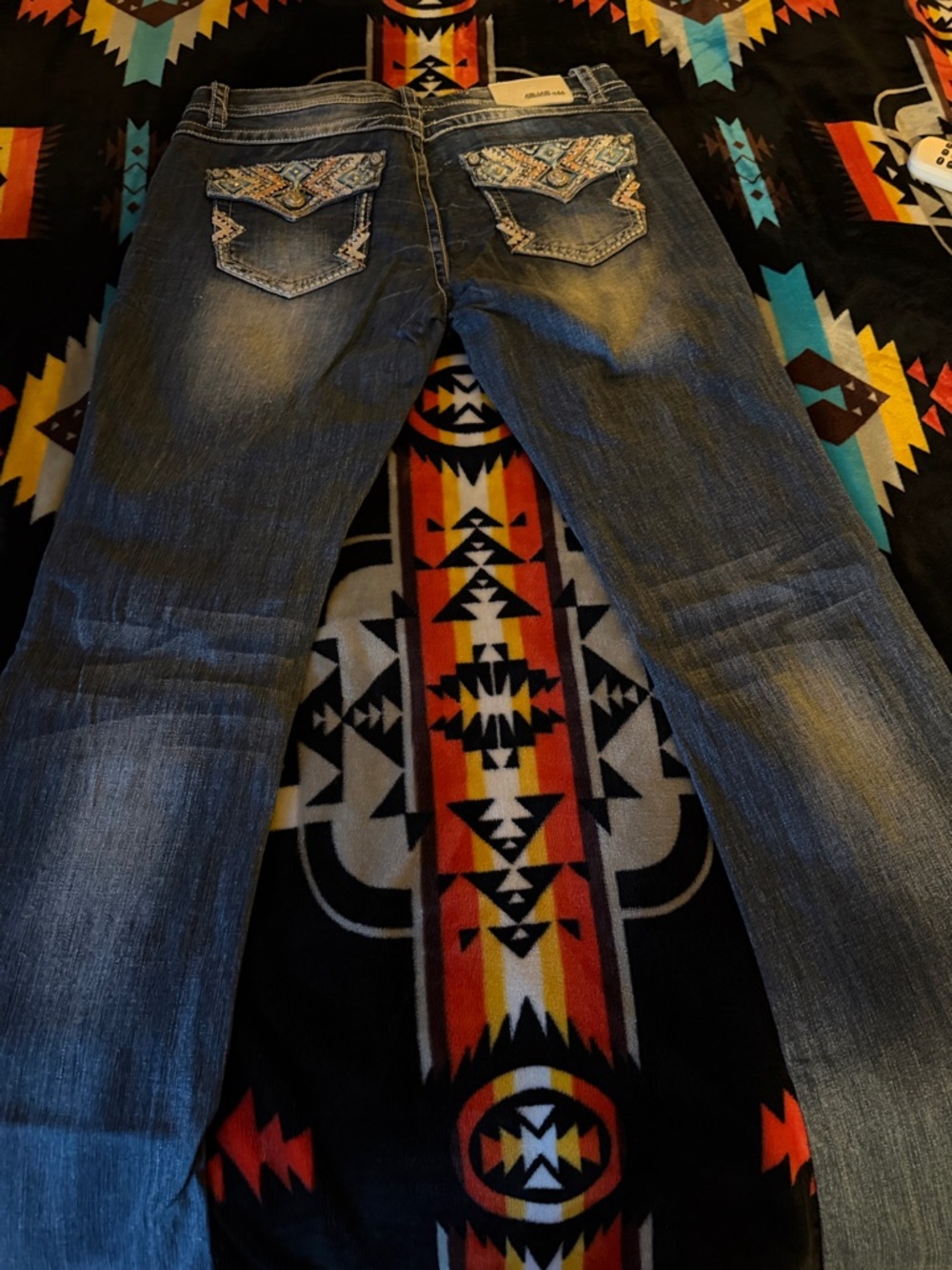 Grace in LA Women's Boot Cut Distressed Blue Jeans - Picture 3 of 4
